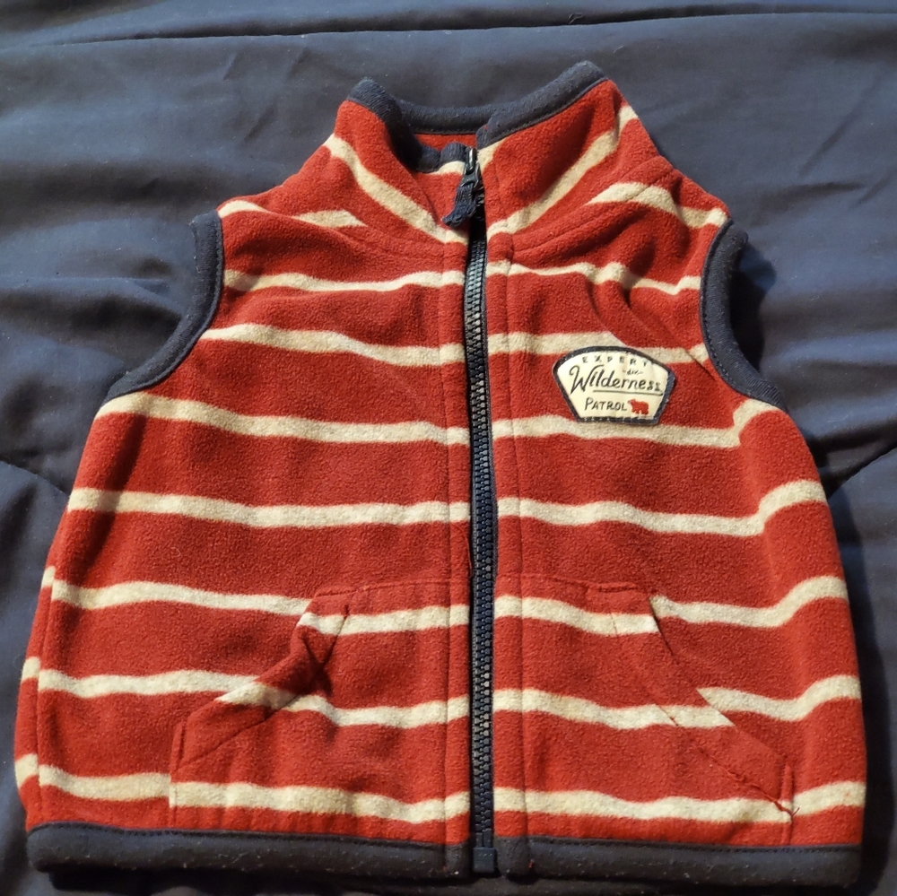 Carters fleece baby vest maroon and grey stripes. Size 3 months